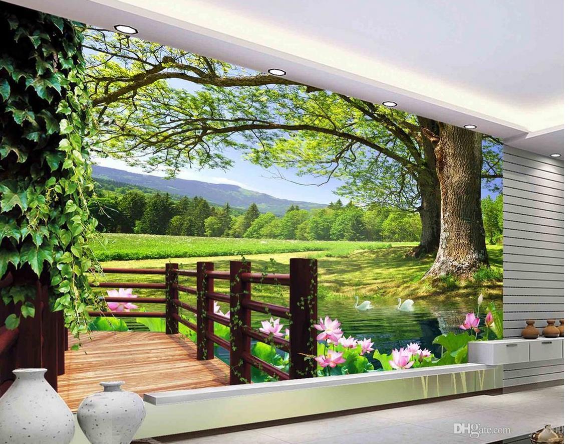 3d Wallpapers Bathroom Hd 3d Tree Landscape Background - Flex Design For Wall , HD Wallpaper & Backgrounds