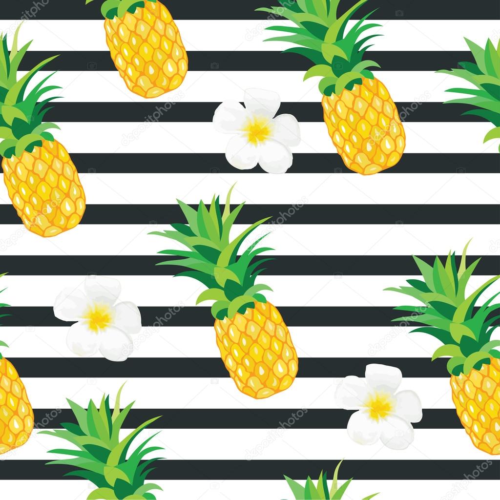 Pineapple With Exotic Flowers Seamless Pattern - Piñas Fondo De Pantalla , HD Wallpaper & Backgrounds