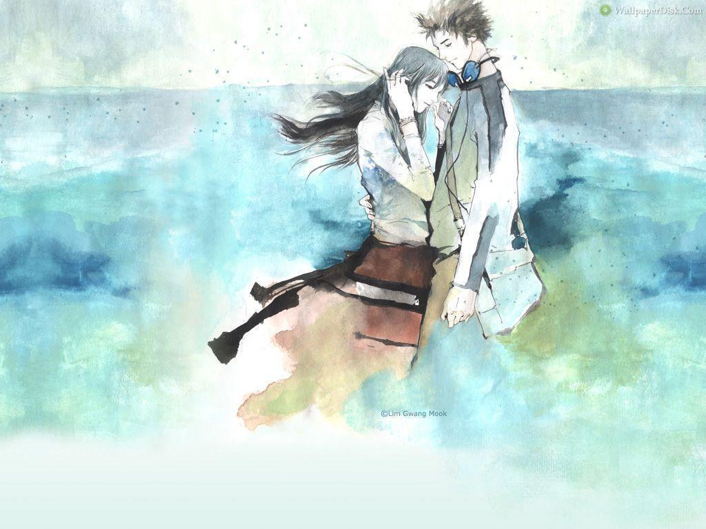 Colour Sketch Romantic Love Couple Full Hd Wallpaper - 3d Hd Love Couple , HD Wallpaper & Backgrounds