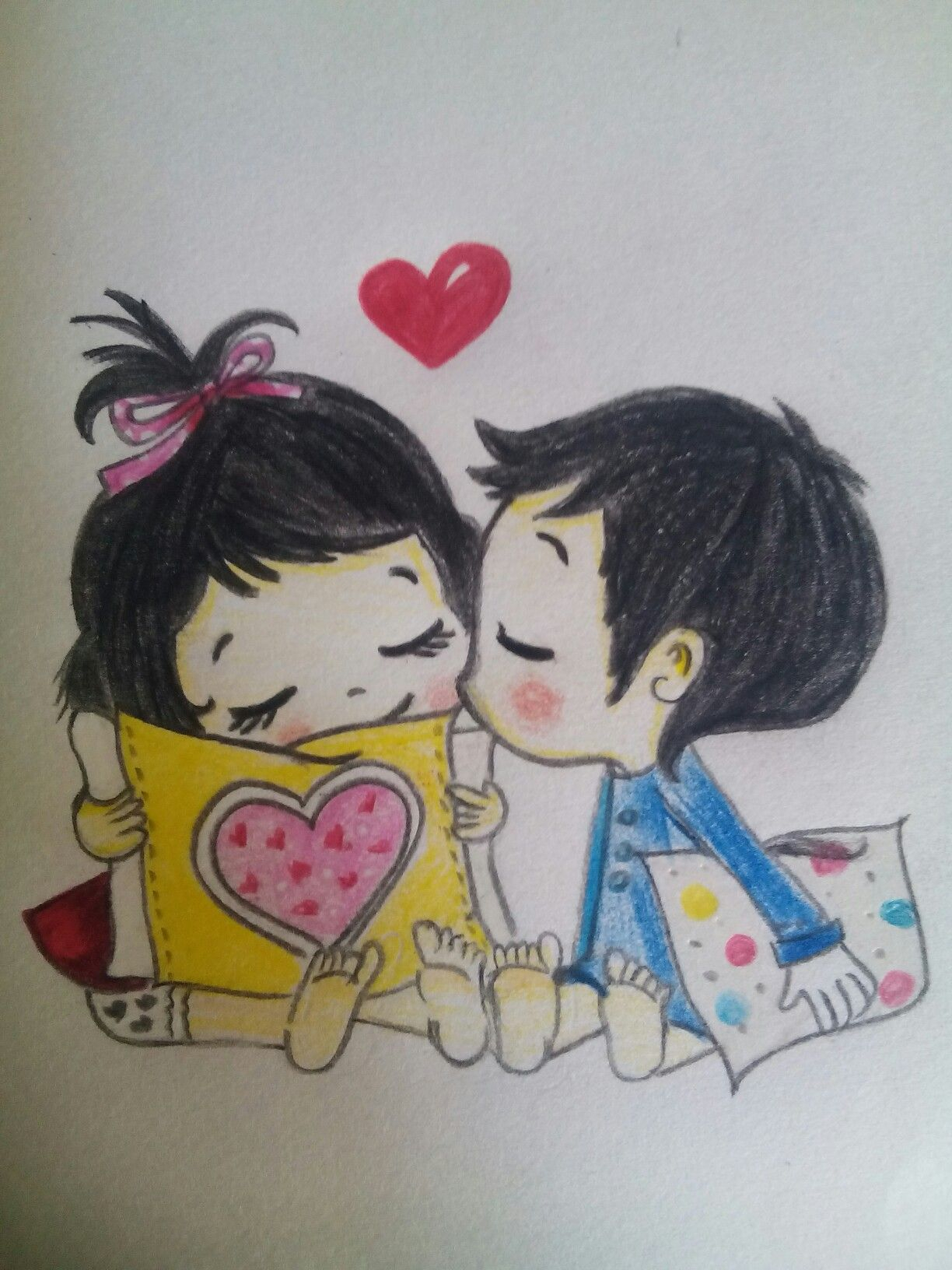 Colour Sketch Romantic Love Couple Full Hd Wallpaper - Cute Cartoon Couple Drawing , HD Wallpaper & Backgrounds