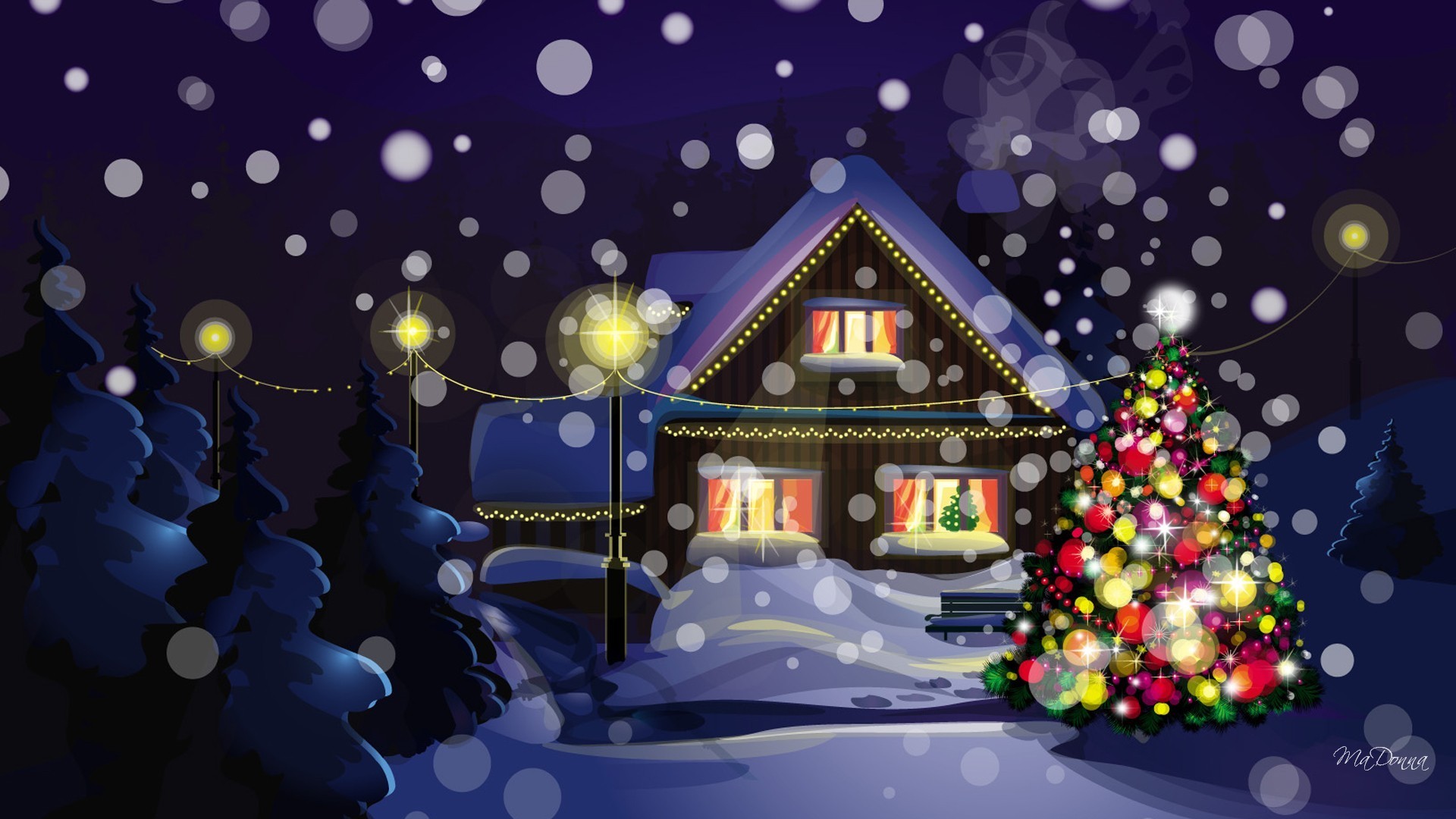 All Lit Up For The Holiday Wallpaper - Good Night Christmas Tree , HD Wallpaper & Backgrounds