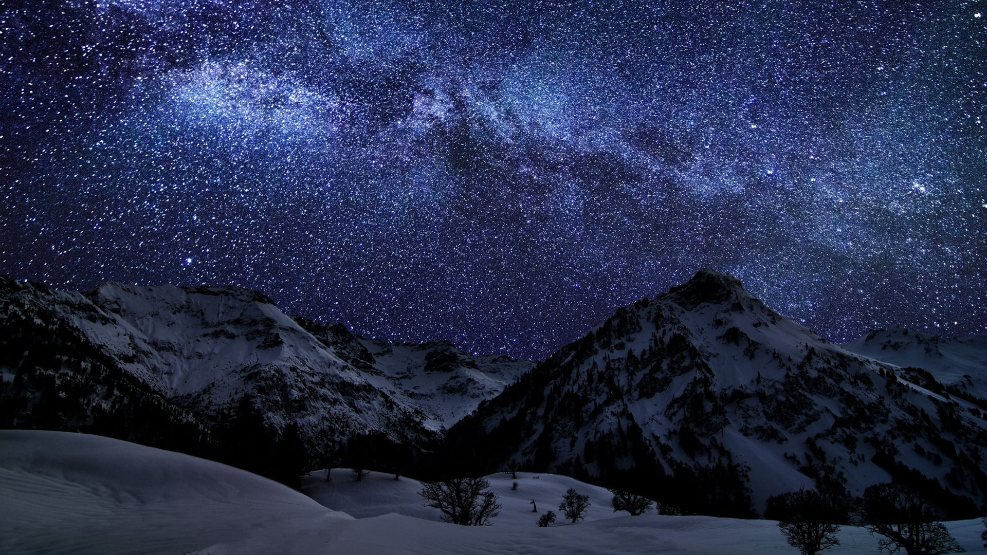 Nature Wallpaper Full Hd Free Download - Starry Night Sky Mountains , HD Wallpaper & Backgrounds
