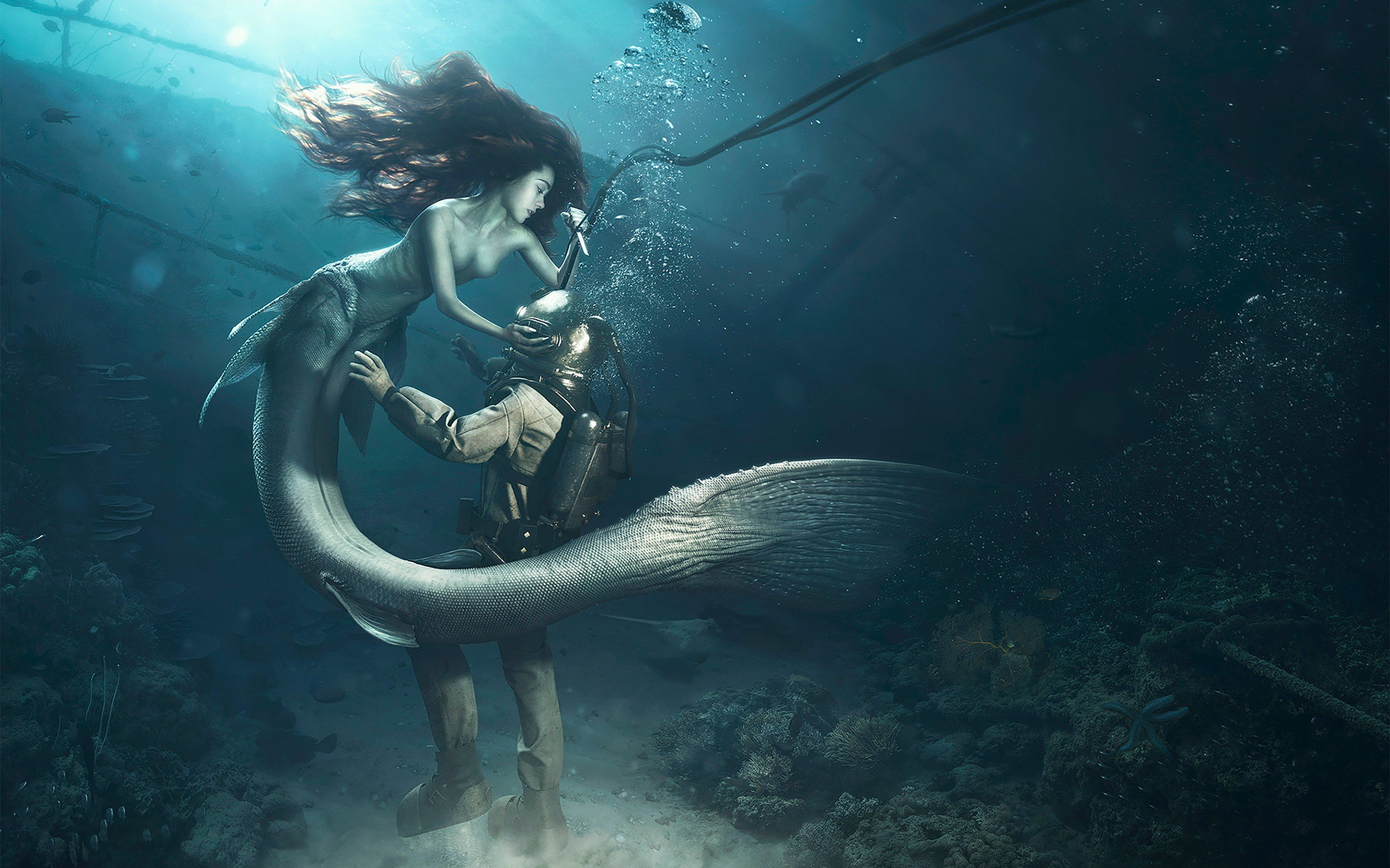 Diver And The Mermaid Wallpaper - Iphone Xs Max Wallpapers 4k , HD Wallpaper & Backgrounds