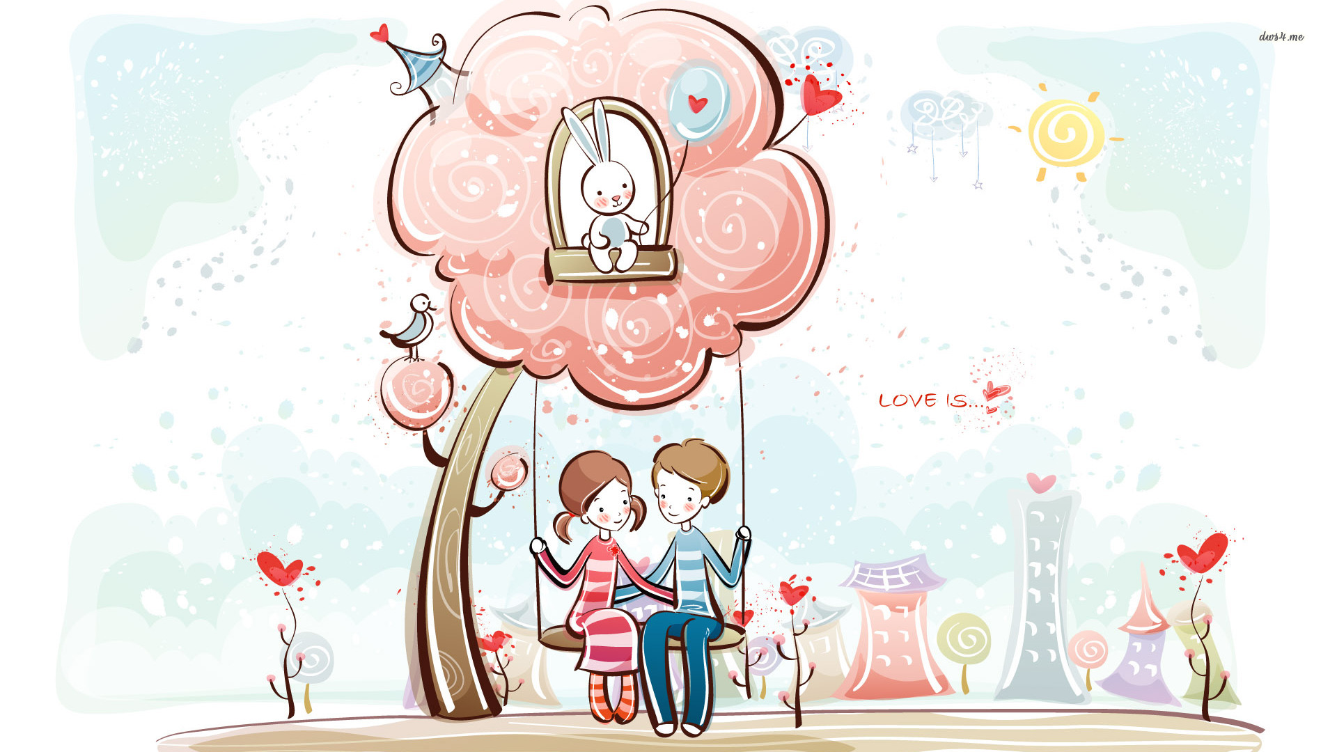 Cartoon Couple Wallpaper - Cartoon Cute Sweet Couple , HD Wallpaper & Backgrounds