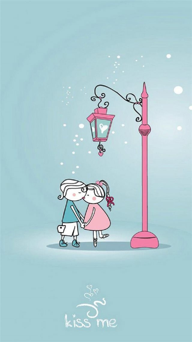 Anime Cartoon Sweet Lover Couple Kissing Winter Street February Anime Cartoon Sweet Lover Couple Kissing Winter Street February