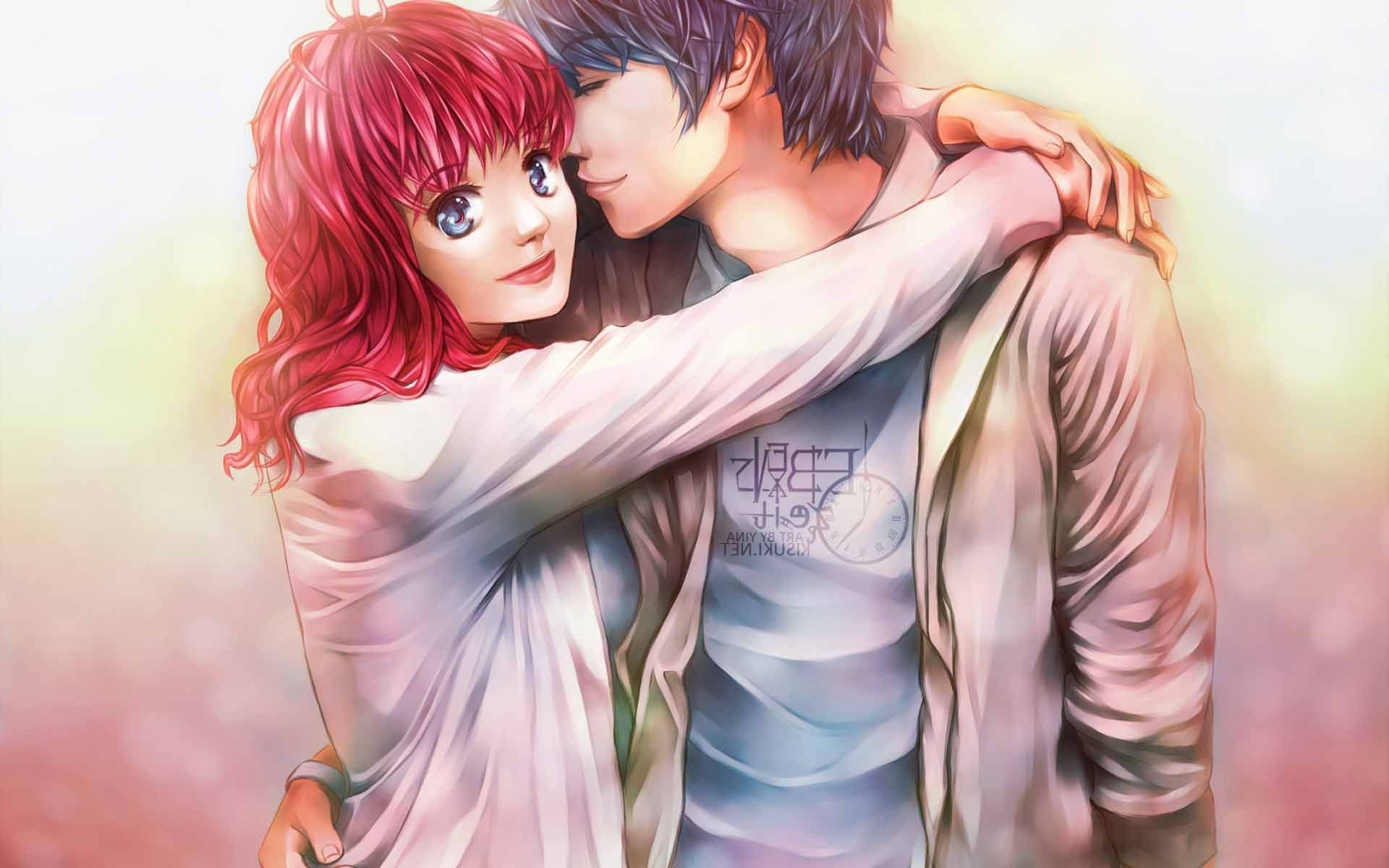 Romantic Cuddling Anime Couple Wallpaper - Gambarku
