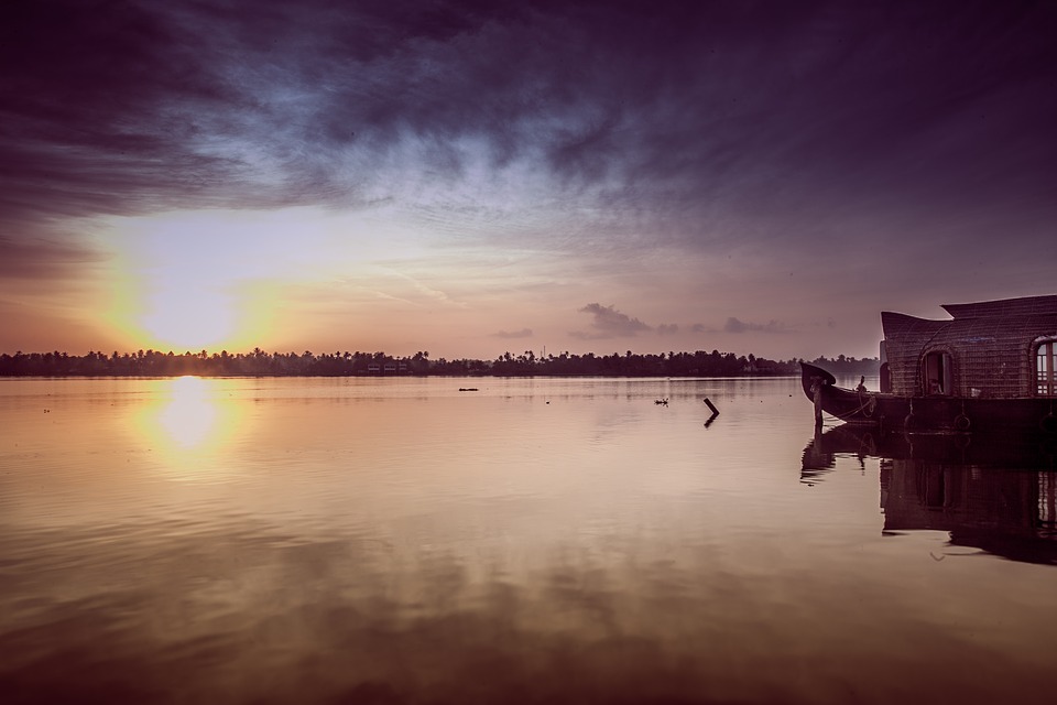 Sunrise Kerala Asia Boathouse Nature Landscape - Background Kerala Scenery Hd , HD Wallpaper & Backgrounds