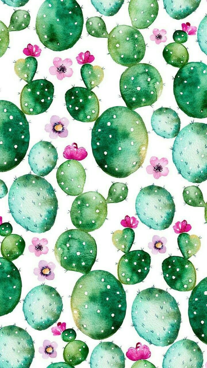 Nopal Fondo Watercolor Succulents Cactus Cute Wallpapers - Cactus Pattern , HD Wallpaper & Backgrounds