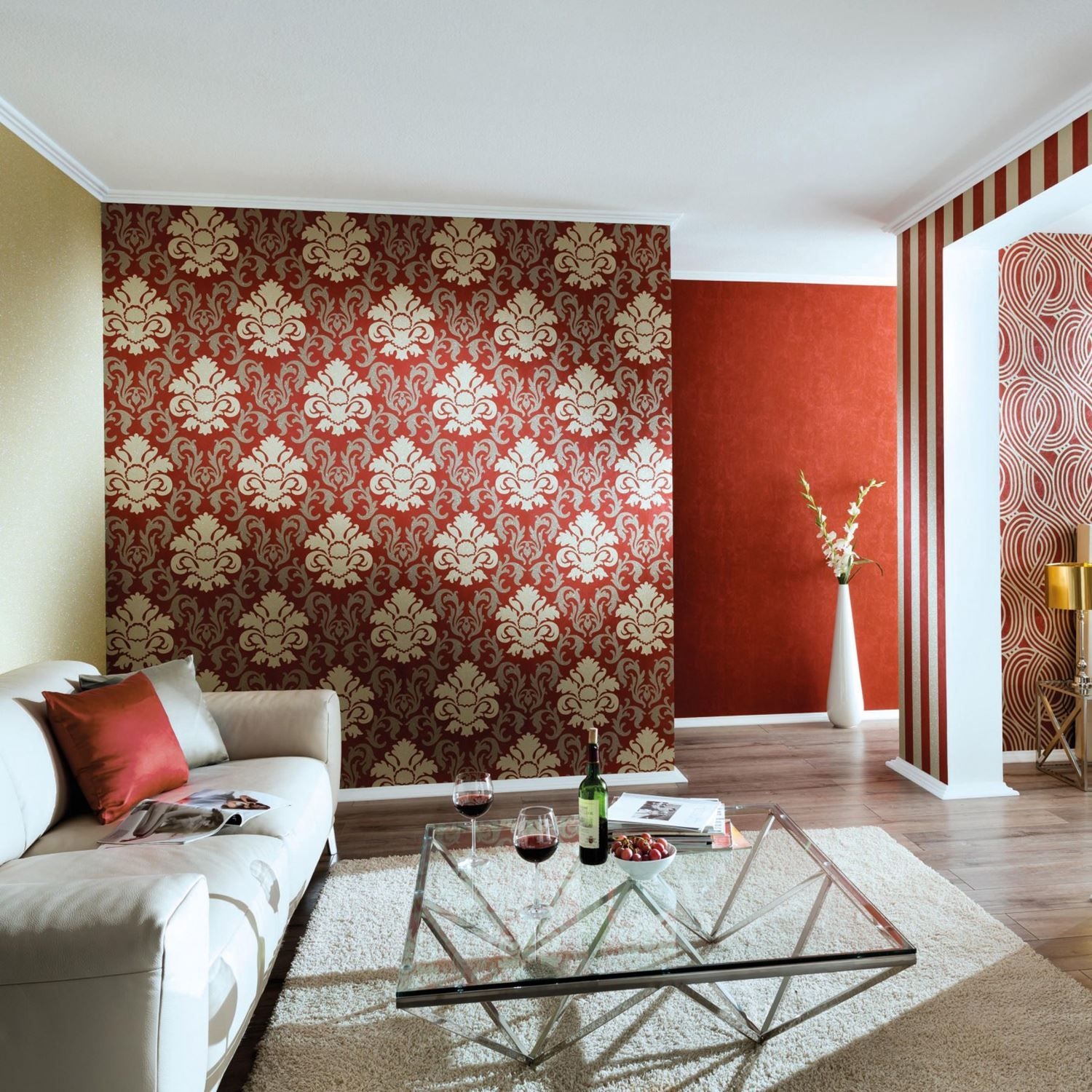 Ps Carat Red Gold Glitter Wallpaper Damask Stripe Geometric - Papel Tapiz Fashion For Walls , HD Wallpaper & Backgrounds