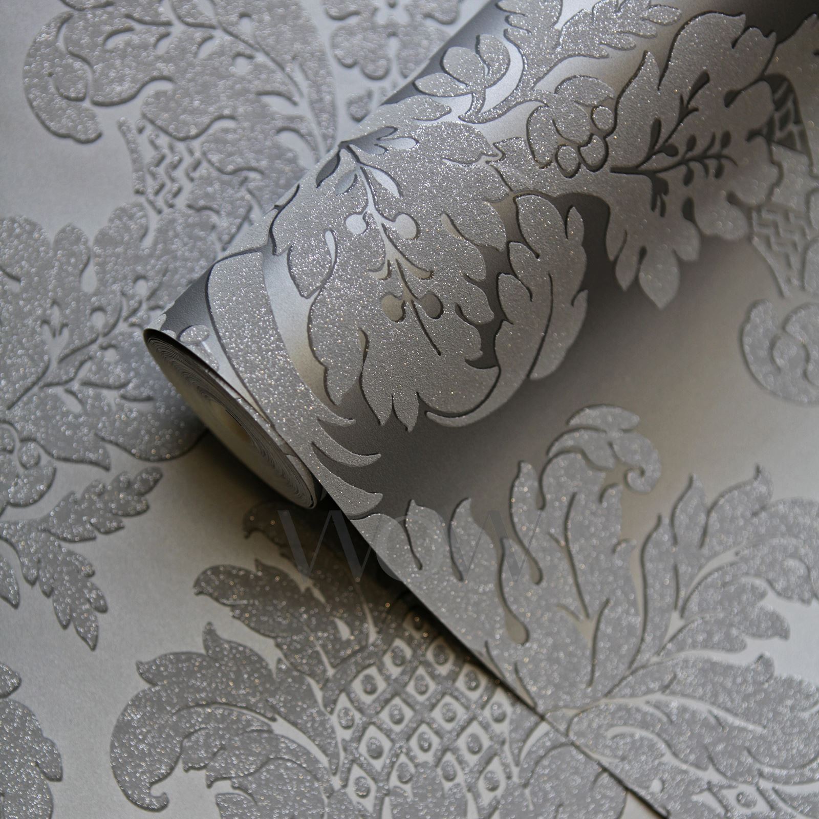 Glitter Damask Wallpaper Grey / Silver - Papier Peint Gris Pailleté , HD Wallpaper & Backgrounds