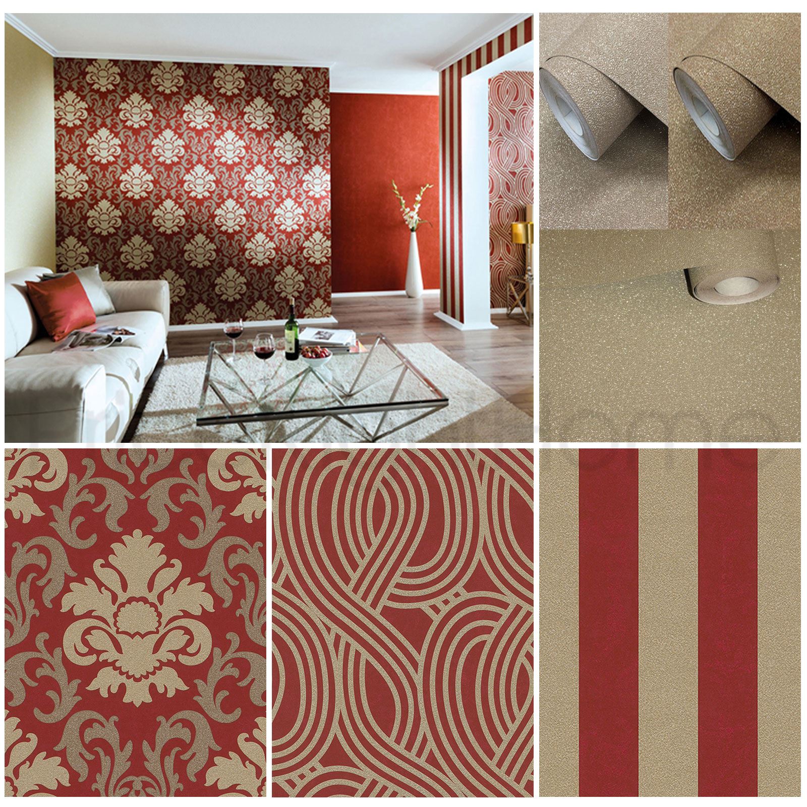 Details About P&s Carat Red & Gold Glitter Wallpaper - Papel Tapiz Fashion For Walls , HD Wallpaper & Backgrounds