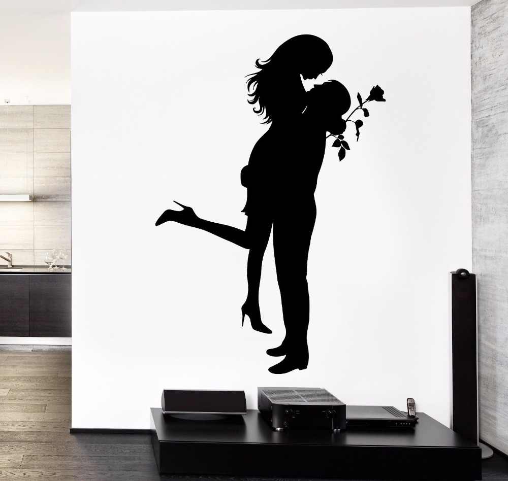 Home Decor Romantic Girl Man Wall Decals Love Rose - Girl Love Image With Rose , HD Wallpaper & Backgrounds