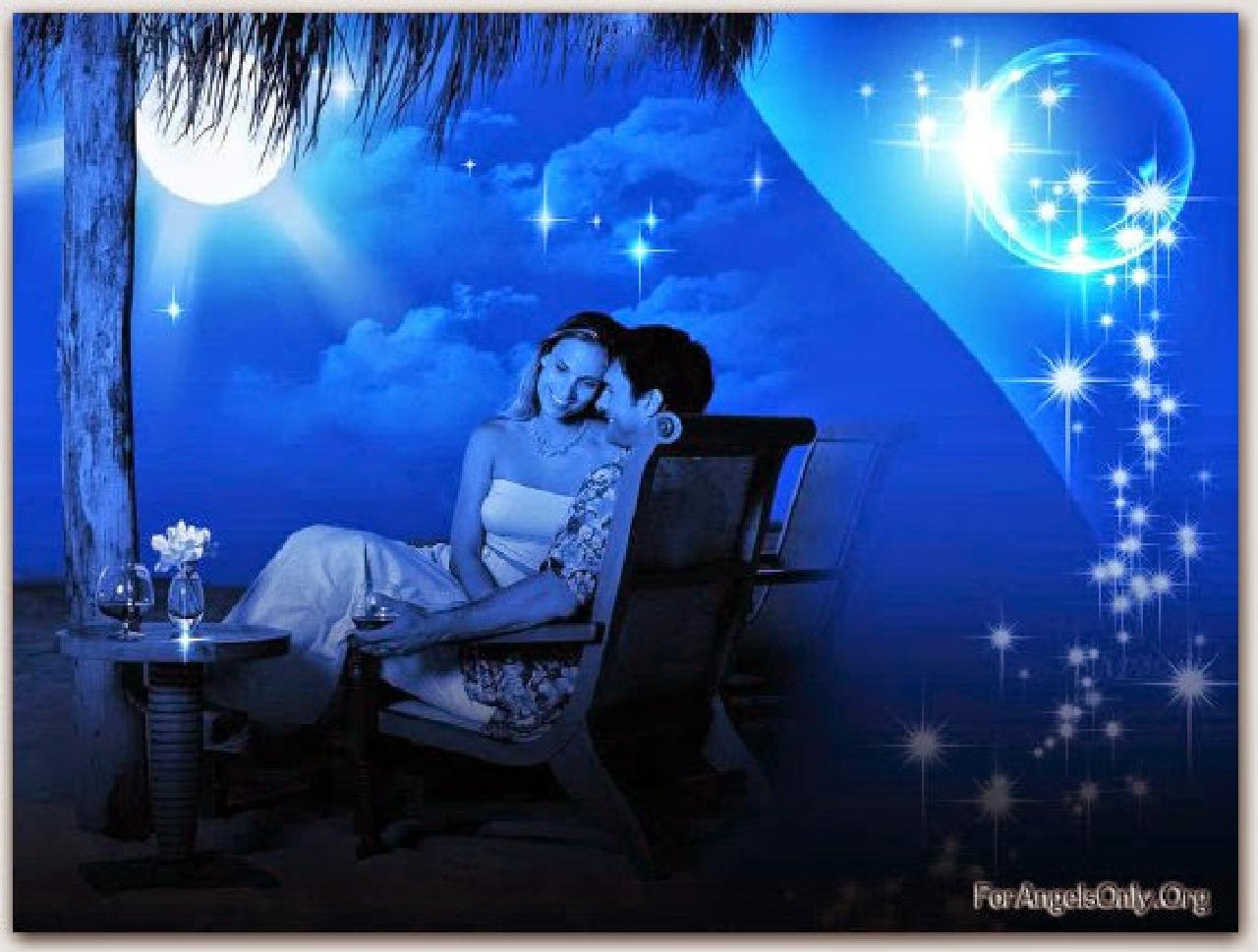 Romantic Couple Under The Stars - Romantic Couple Good Night , HD Wallpaper & Backgrounds