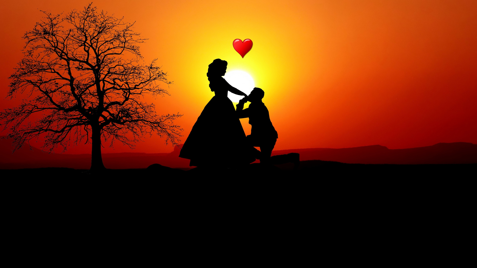 Couple, Love, Silhouette, Sunset, Romantic Wallpaper - Romantic Sun Couple , HD Wallpaper & Backgrounds