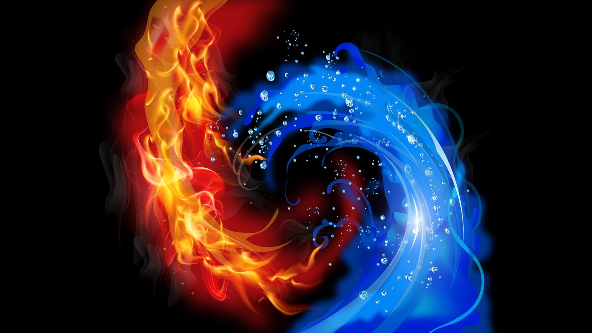 Fire And Ice Wallpaper, Abstract, Black Background, - Fire Water , HD Wallpaper & Backgrounds