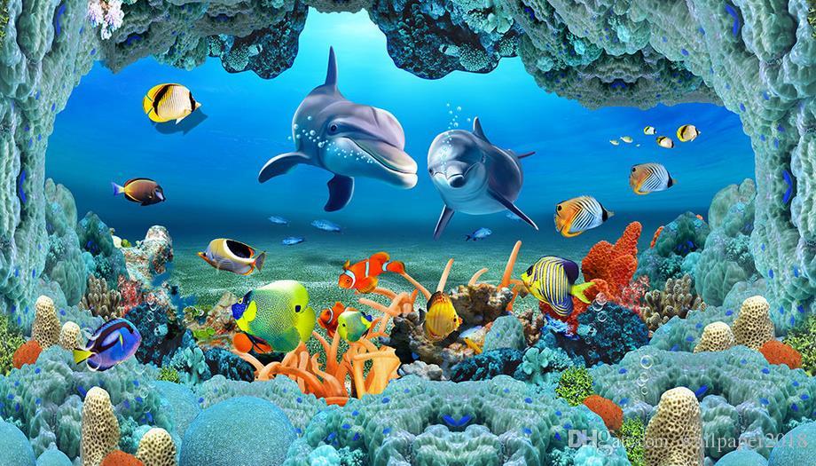 Wallpaper For Walls 3d Sea World Underwater Caves Dolphin - Under Sea Wallpaper 3d , HD Wallpaper & Backgrounds