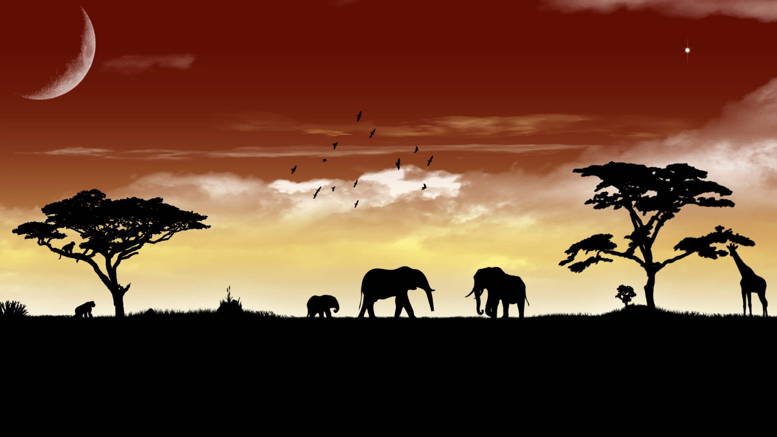 Elephant Live Wallpaper - African Animals Silhouette To Size , HD Wallpaper & Backgrounds