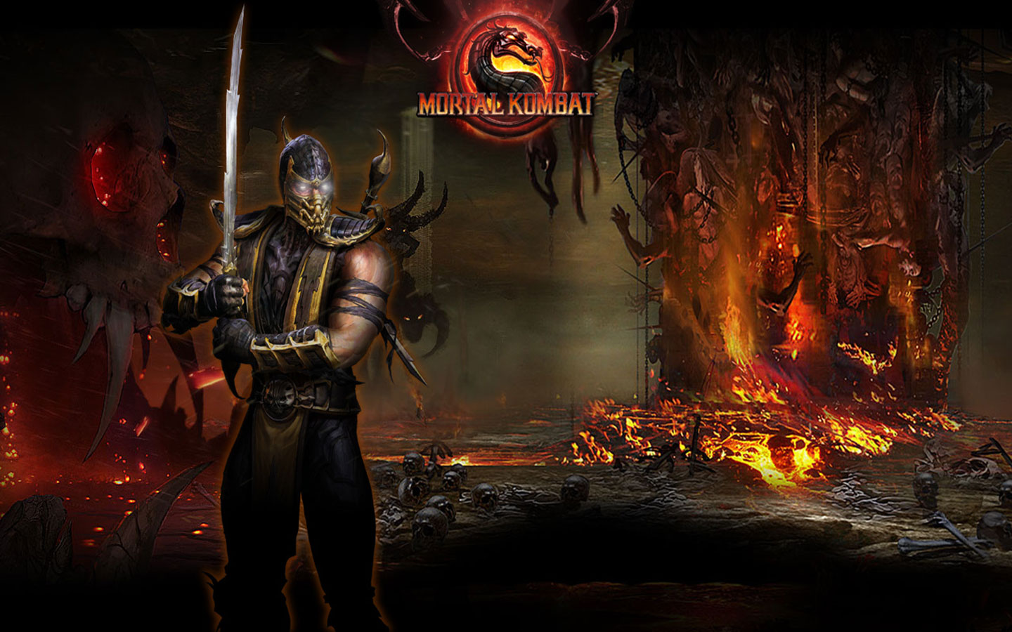 Nine Mortal Kombat Wallpaper - Gambar Mortal Kombat Scorpion , HD Wallpaper & Backgrounds