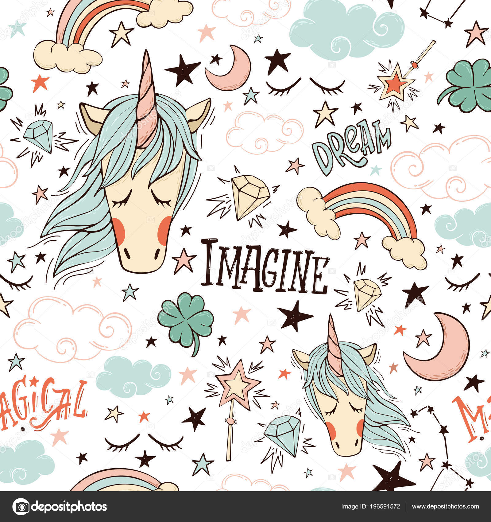 Vector Magic Background With Unicorns, Rainbows, Clouds, - Imagenes De Unicornios Muy Lindos , HD Wallpaper & Backgrounds