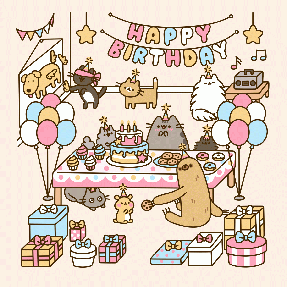 Beautiful Animated Gif About Cute In Iphone Backgrounds - Draw A Birthday Pusheen Cat , HD Wallpaper & Backgrounds