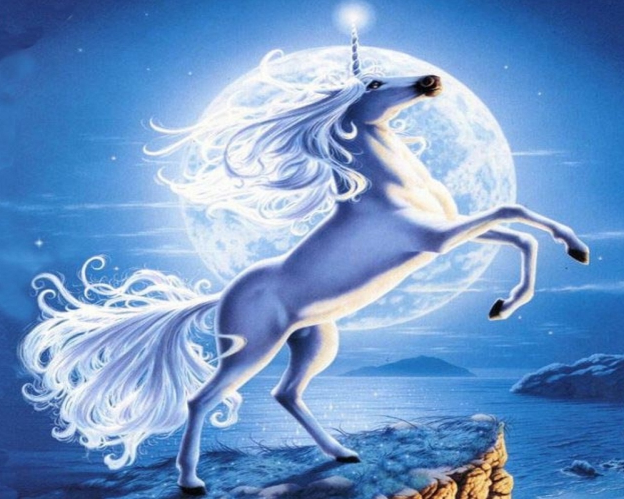 Originalwide Adorable Unicorn Full Moon Wallpapers - Unicorni , HD Wallpaper & Backgrounds