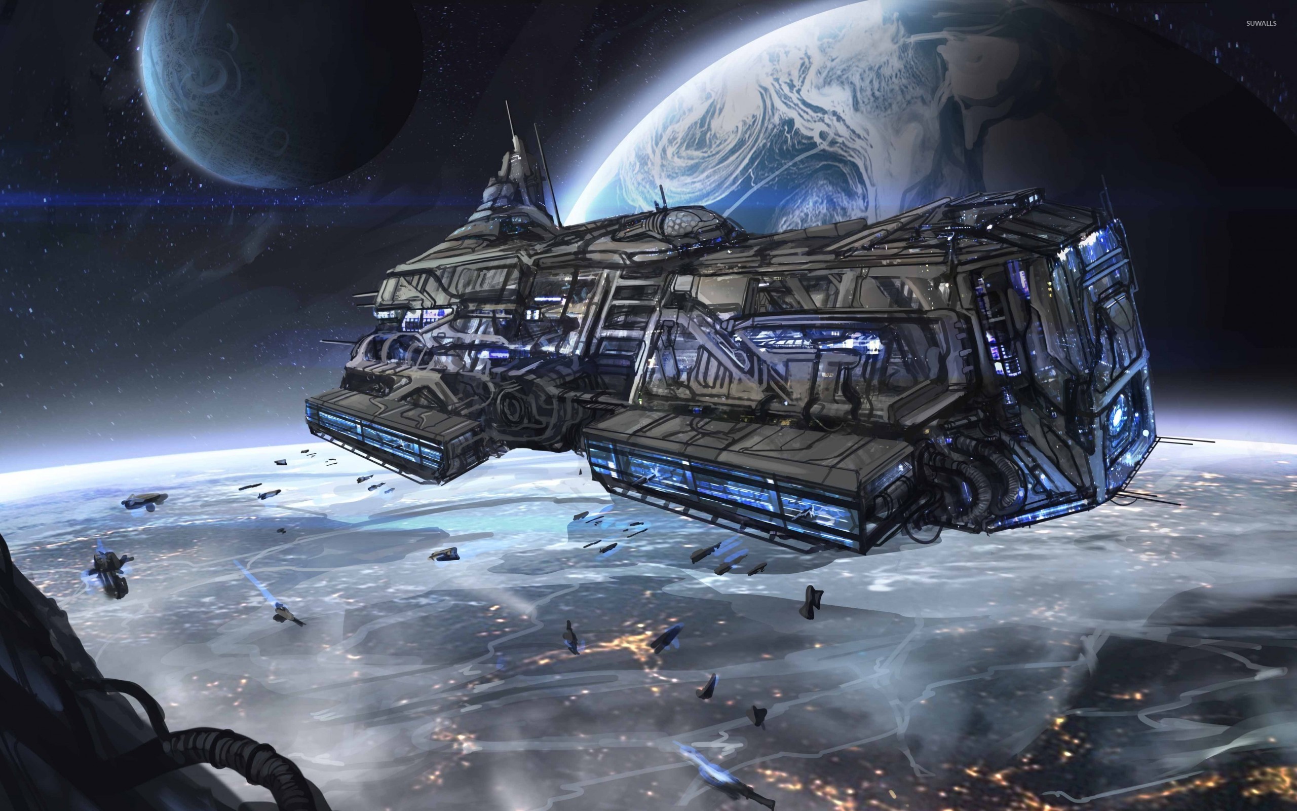 Spaceship [6] Wallpaper - Space Planet City , HD Wallpaper & Backgrounds