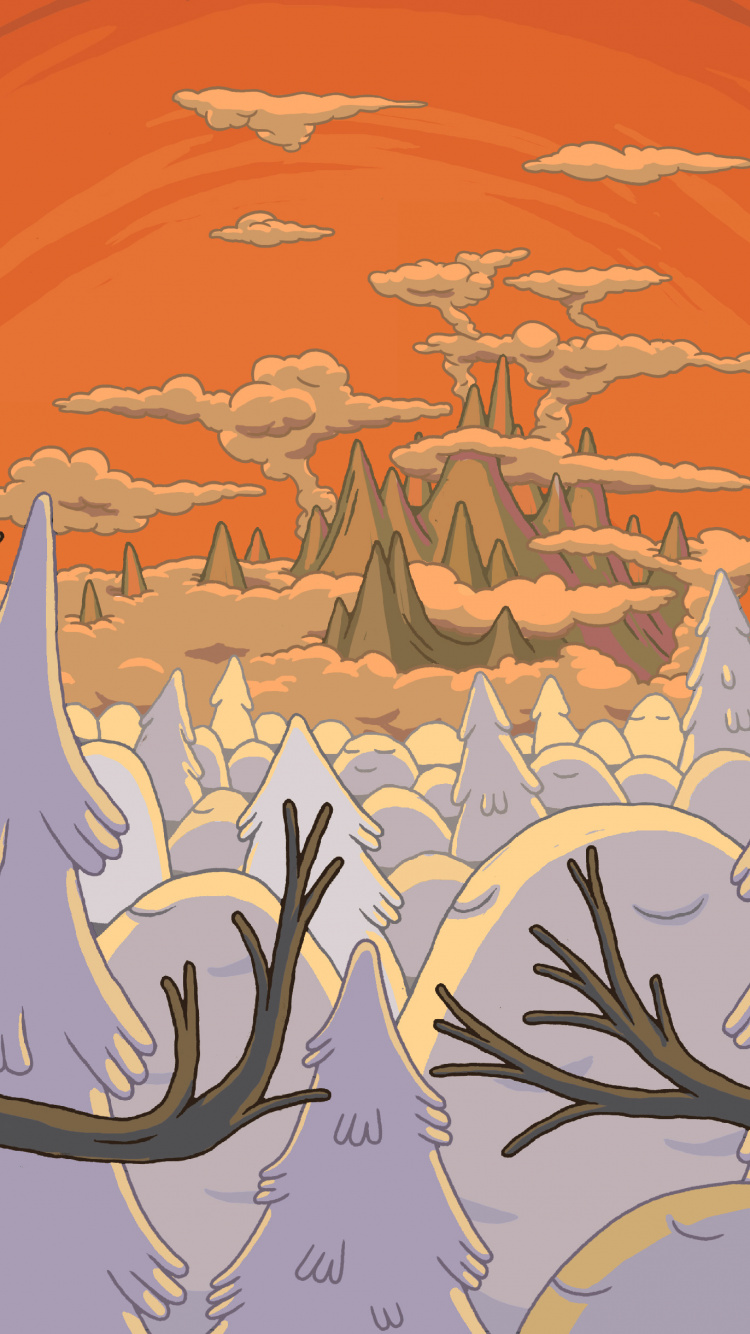 Adventure Time, Tree, Landscape, Cartoon, Tv Series, - Adventure Time Iphone 8 , HD Wallpaper & Backgrounds