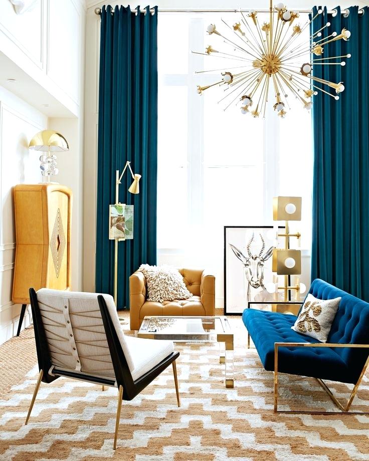 Bold Living Room Ideas Unusual Design Blue Curtain - Mid Century Modern Blue Living Room , HD Wallpaper & Backgrounds