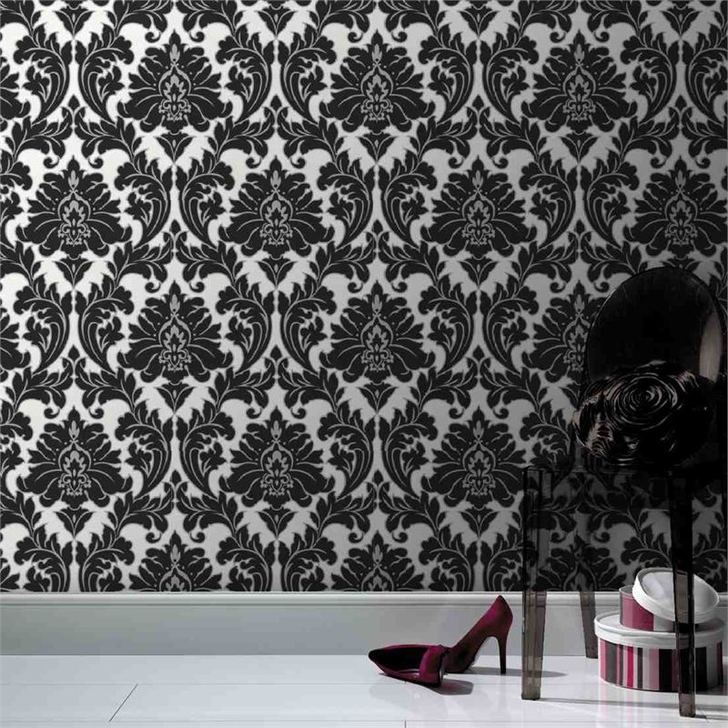 Superfresco Easy 52cm X 10m Black And Silver Damask - Damask Wallpapers Black And White , HD Wallpaper & Backgrounds