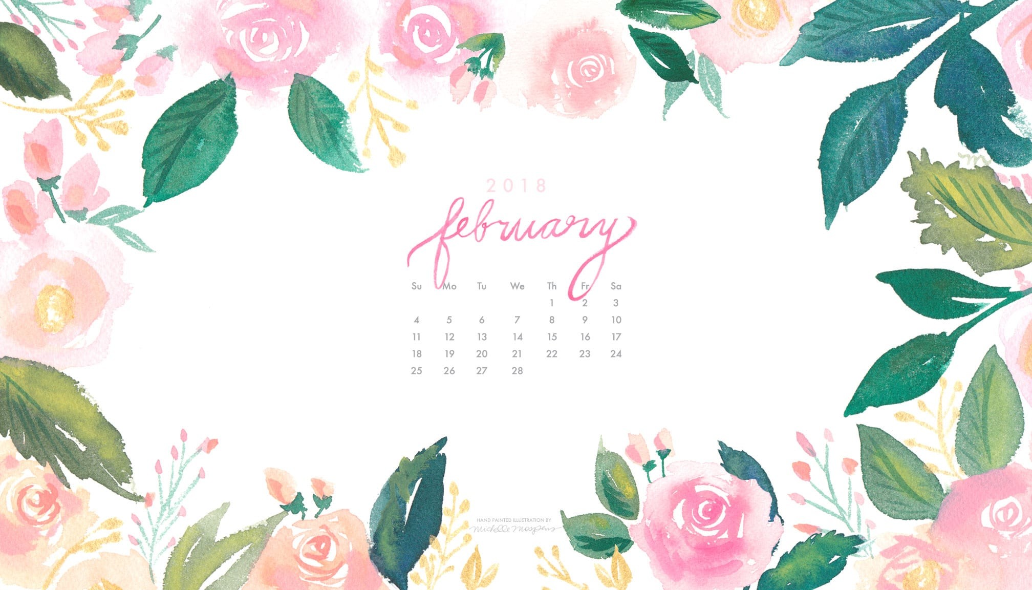 Download The Choice Of Your Watercolor Floral Wallpapers - Floral Calendar Desktop Wallpaper February 2019 , HD Wallpaper & Backgrounds