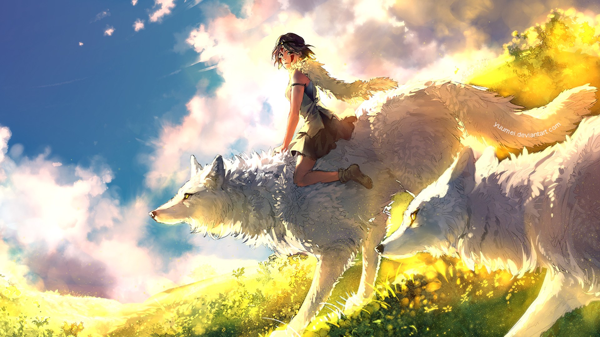 Princess Mononoke Wallpaper - Anime Girl Riding Wolf , HD Wallpaper & Backgrounds