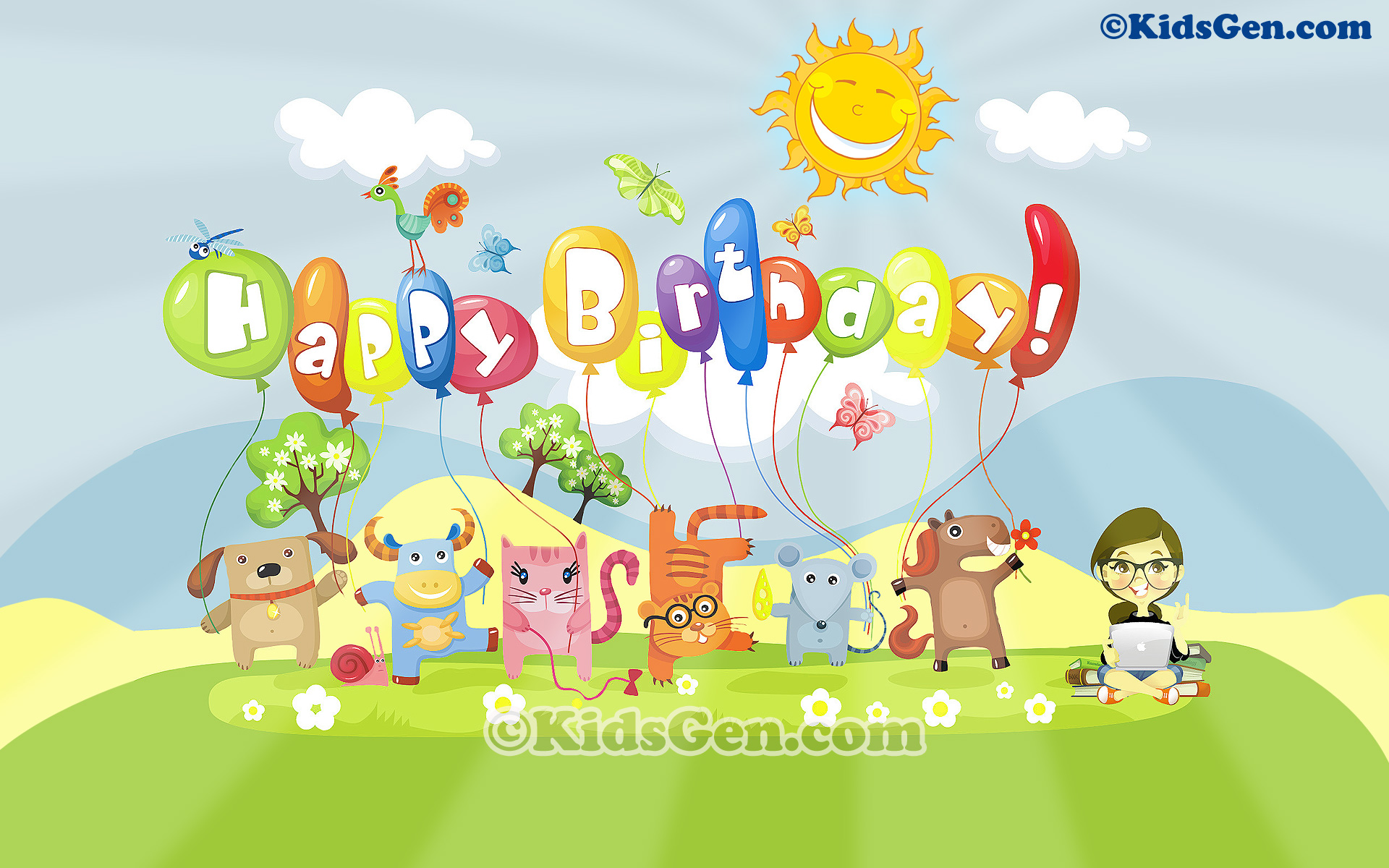 Hd Cartoon Wallpaper Featuring Animals Wishing Happy - Happy Birthday Wishes With Cartoon , HD Wallpaper & Backgrounds