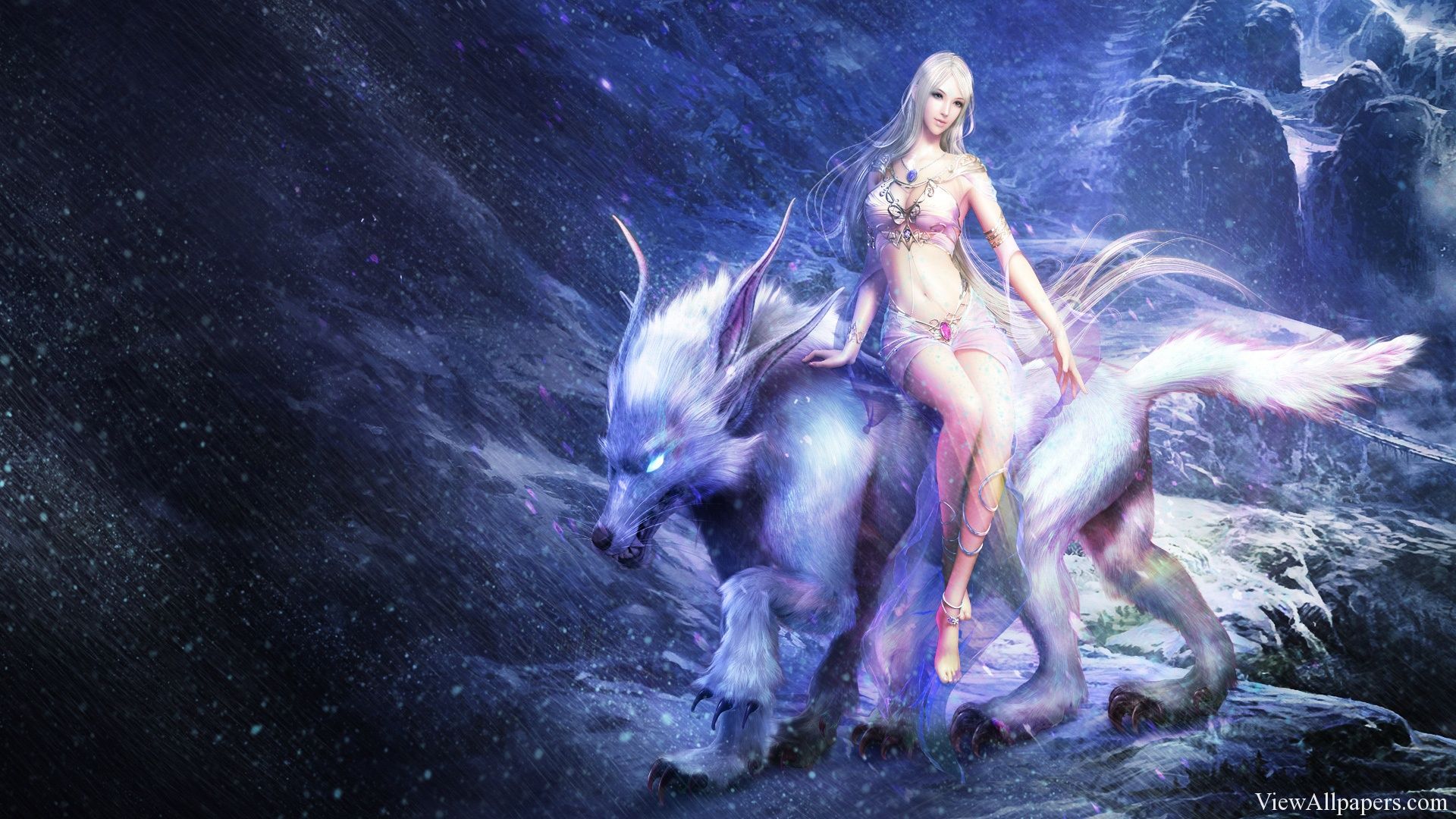 Anime Fantasy Girl Wallpaper - Ice Wolf , HD Wallpaper & Backgrounds