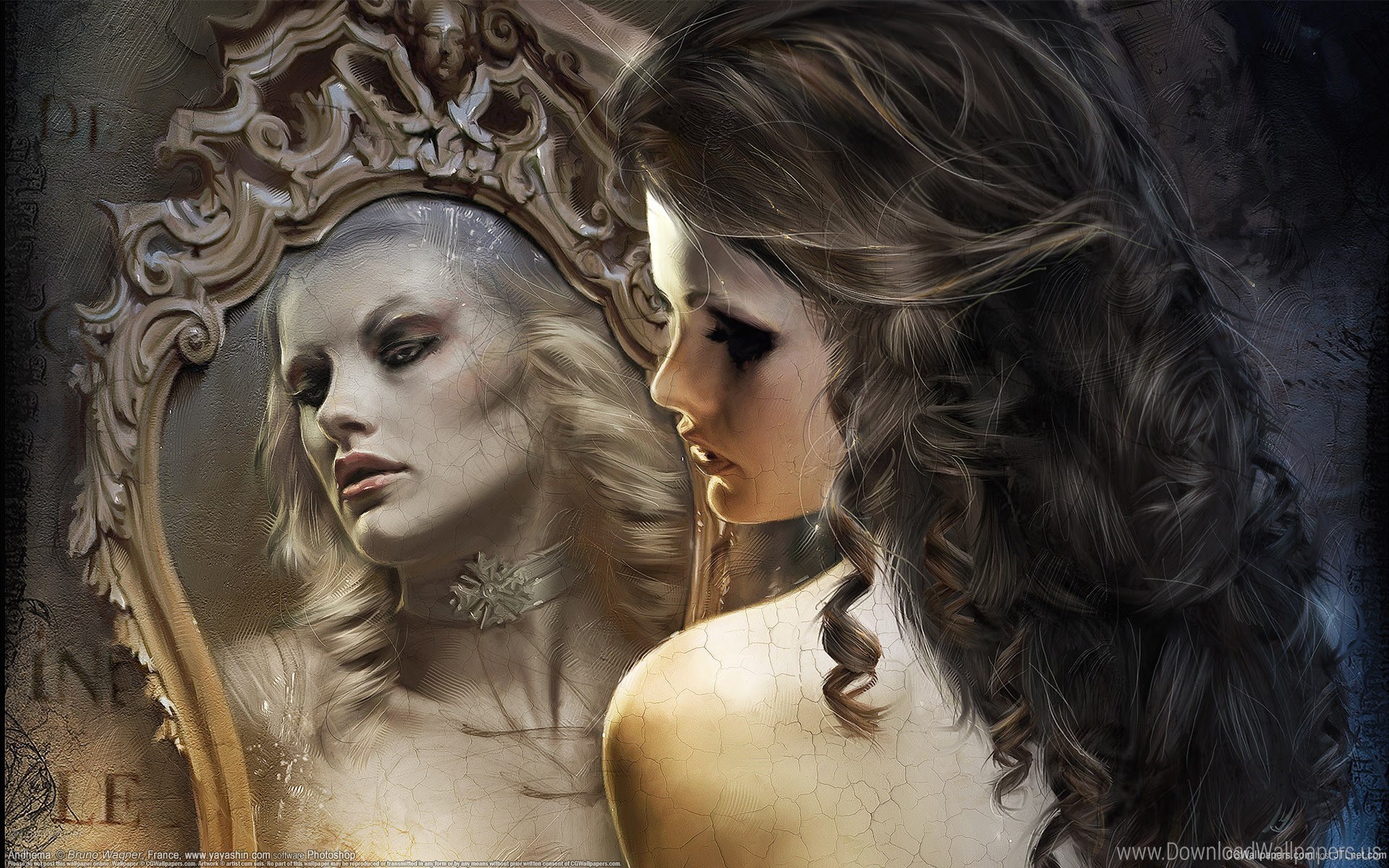 Fantasy, Girl, Wallpaper, Wallpapers Wallpaper - Girl Reflection In Mirror , HD Wallpaper & Backgrounds