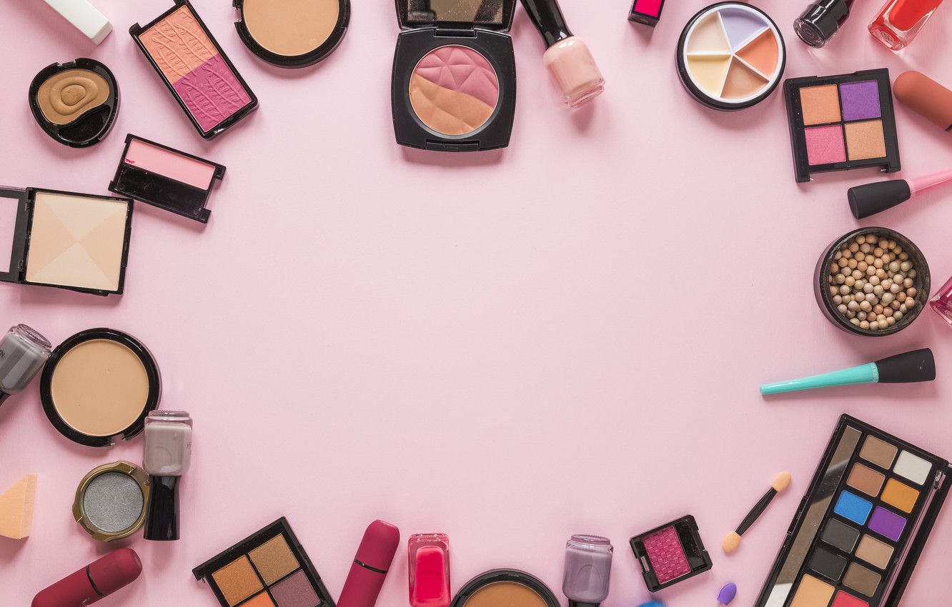 Photo Wallpaper Lipstick, Shadows, Pink Background, - Background Cosmetics , HD Wallpaper & Backgrounds