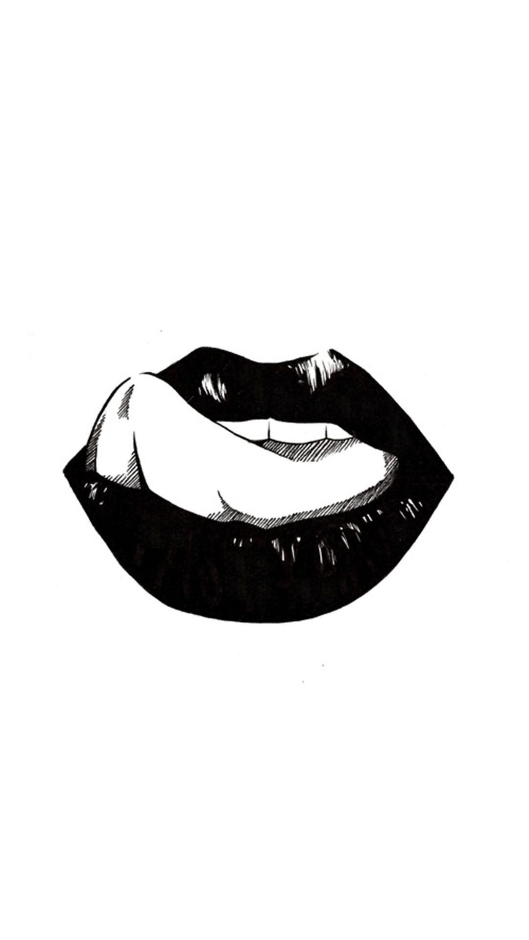 Red Lips Girl Sleeping Iphone Wallpaper - Dibujos De Labios En Blanco Y Negro , HD Wallpaper & Backgrounds