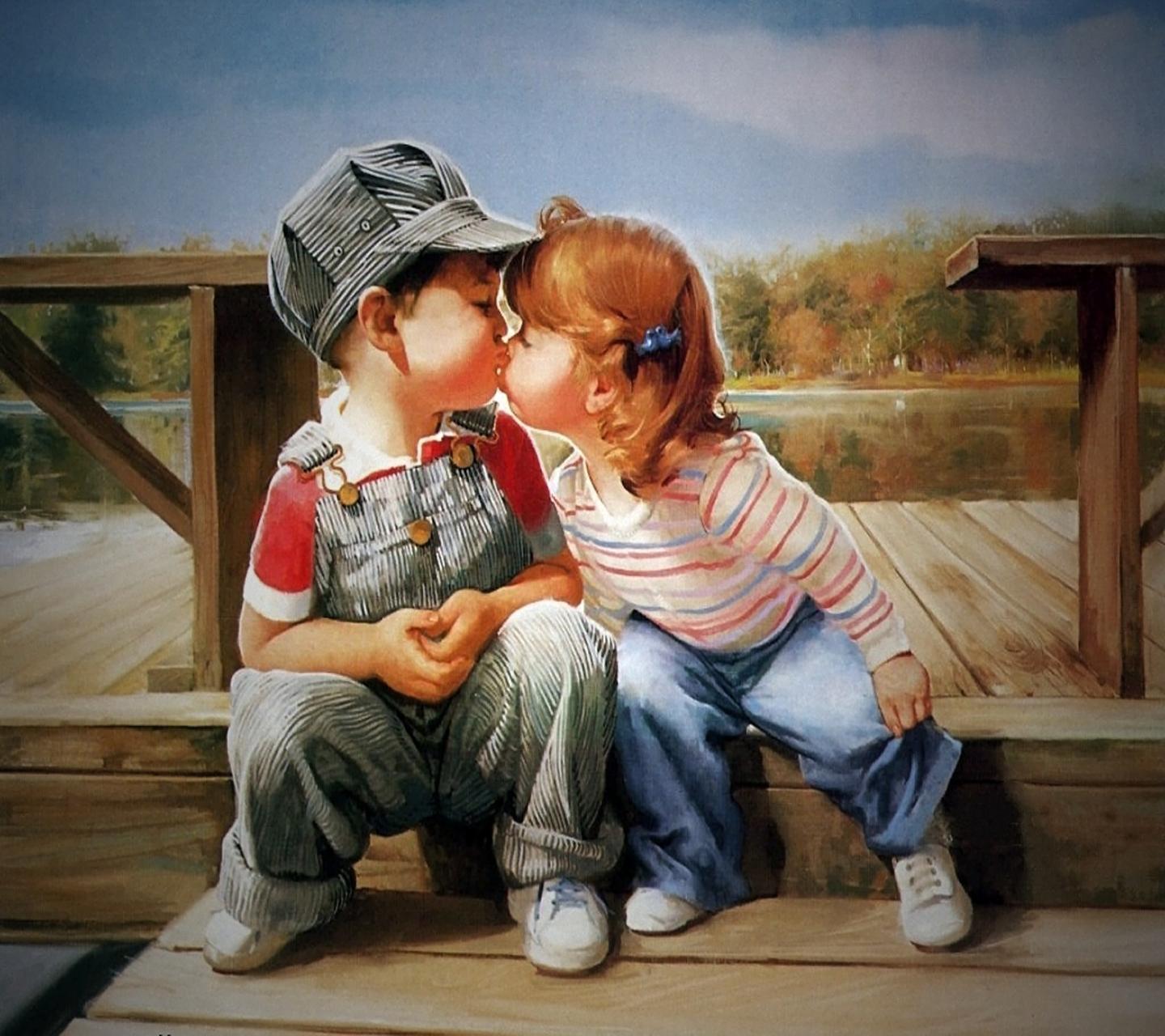 Cute Kiss Hd Wide Wallpaper For Laptop - Cute Baby Couple Kiss , HD Wallpaper & Backgrounds