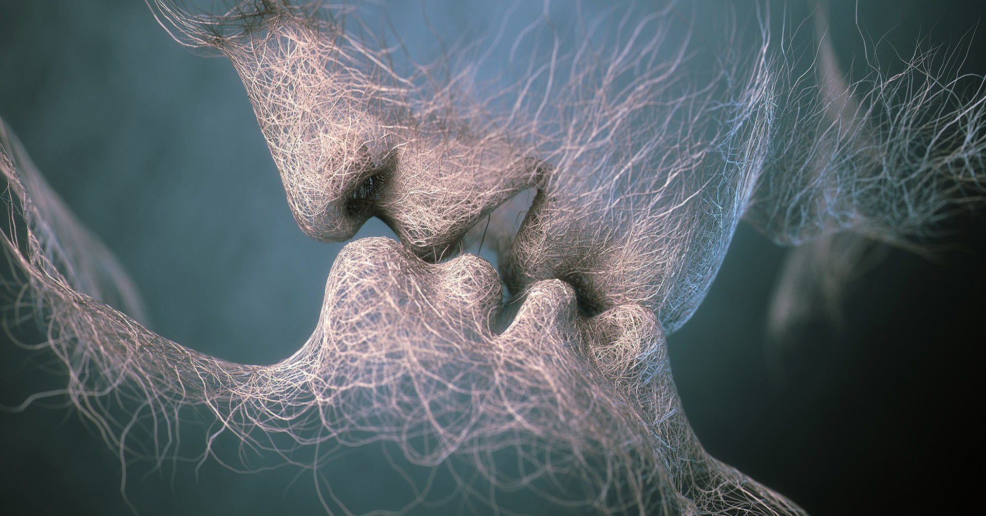 Kiss Artwork Faces Hairs Wires Love Kissing Wallpapers - Couple Kissing Art Abstract , HD Wallpaper & Backgrounds