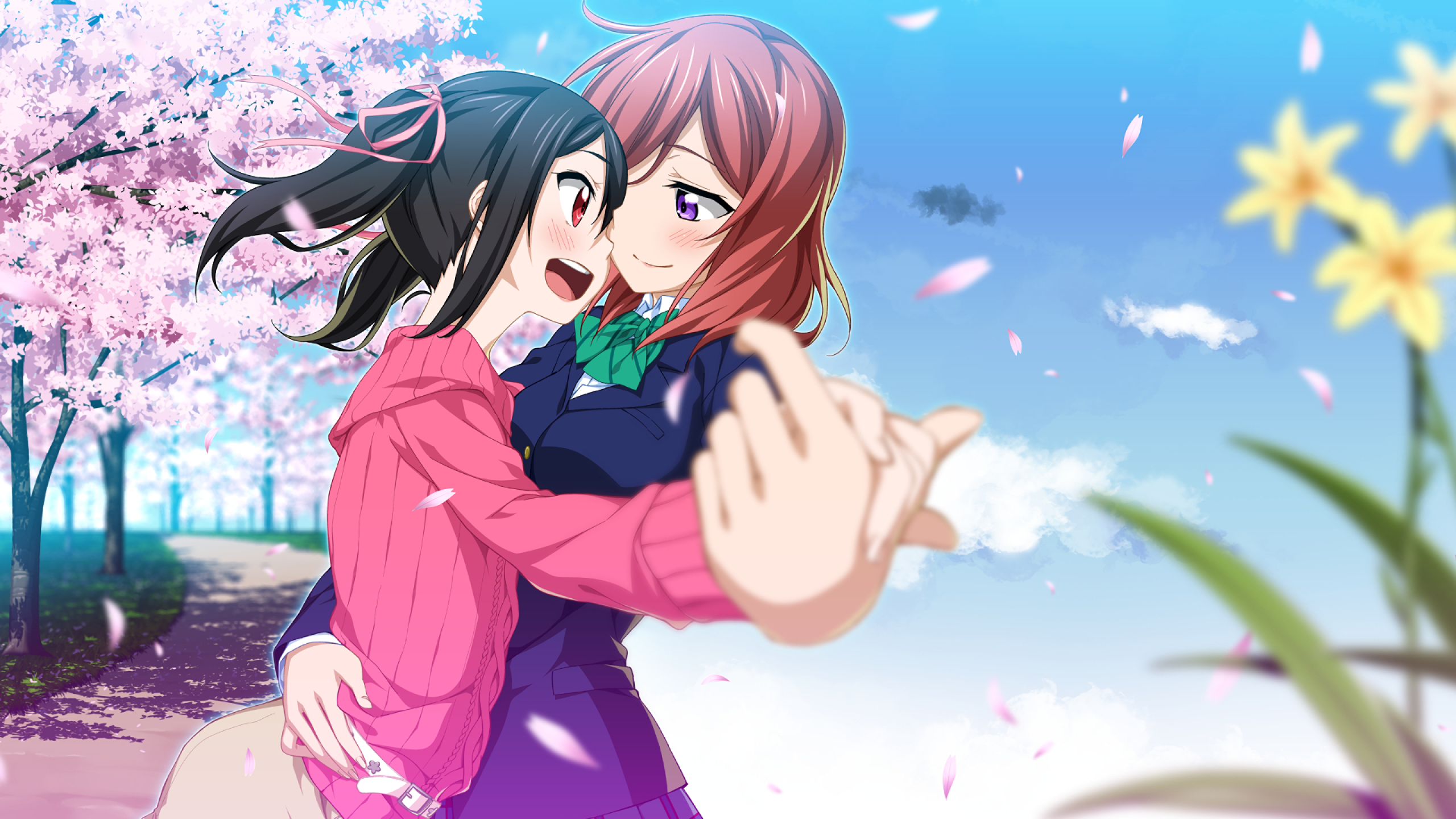 Love Live, Yazawa Nico, Nishikino Maki, Dancing, Sakura , HD Wallpaper & Backgrounds