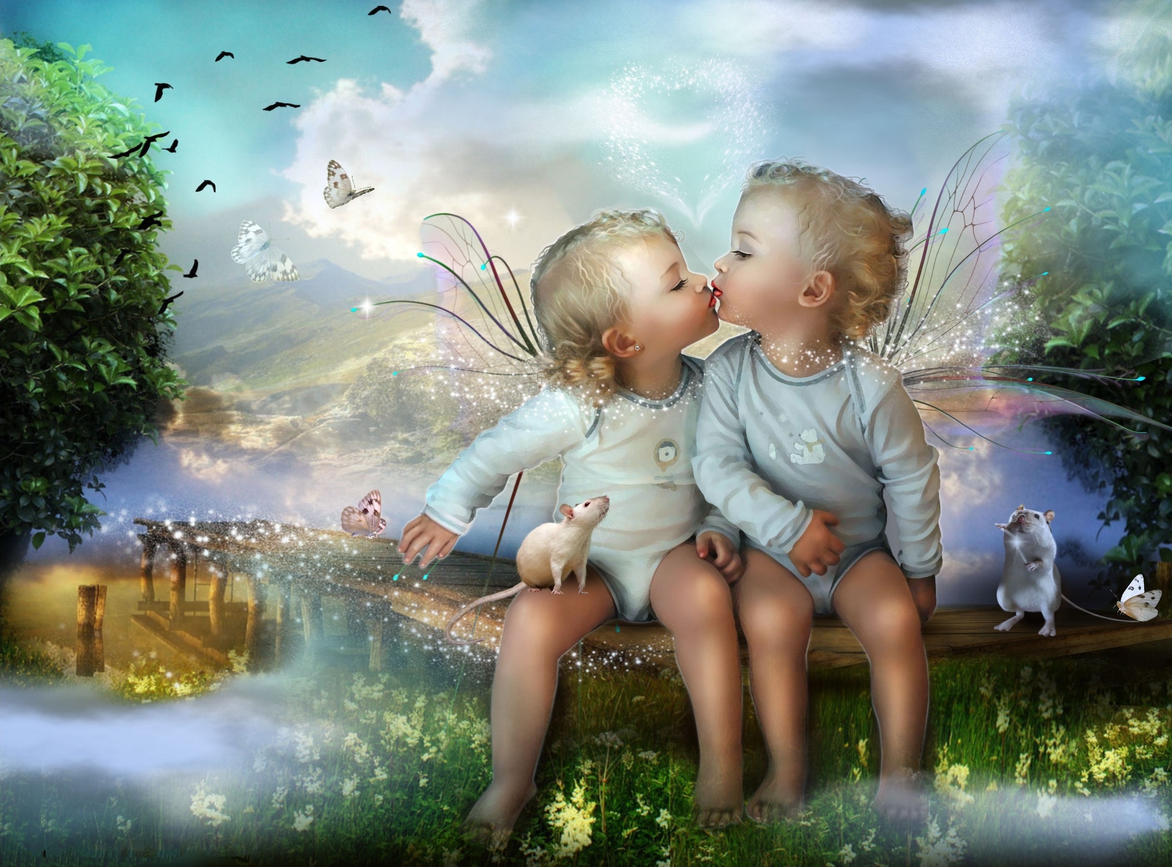 Angelic Baby Girl And Boy Kissing - Angels Images Hd , HD Wallpaper & Backgrounds