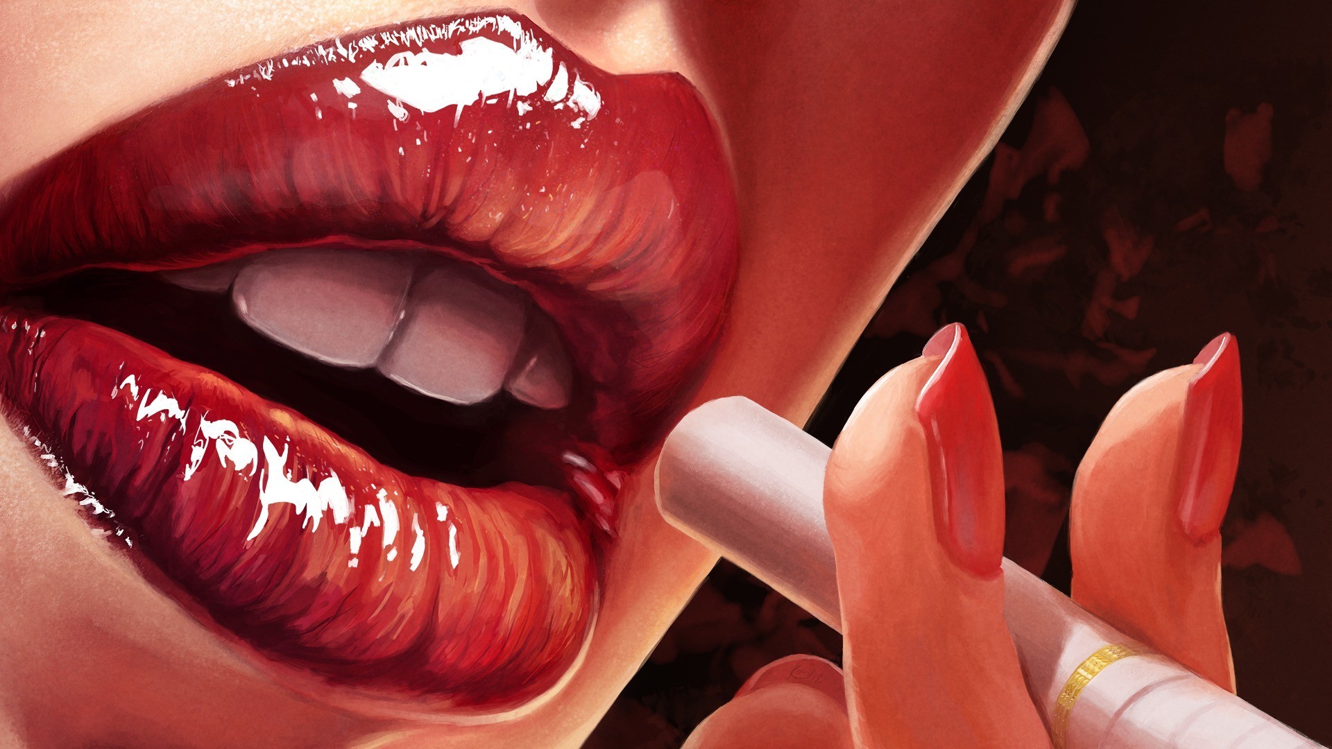 Love Anime Kiss Pink Wallpaper - Red Lips Cigarette , HD Wallpaper & Backgrounds