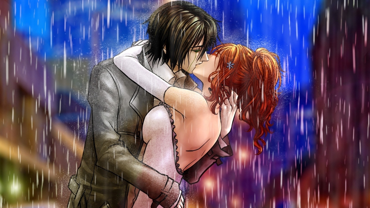 Wallpaper Boy, Girl, Kiss, Rain, Hug - Animated Girl And Boy Love , HD Wallpaper & Backgrounds