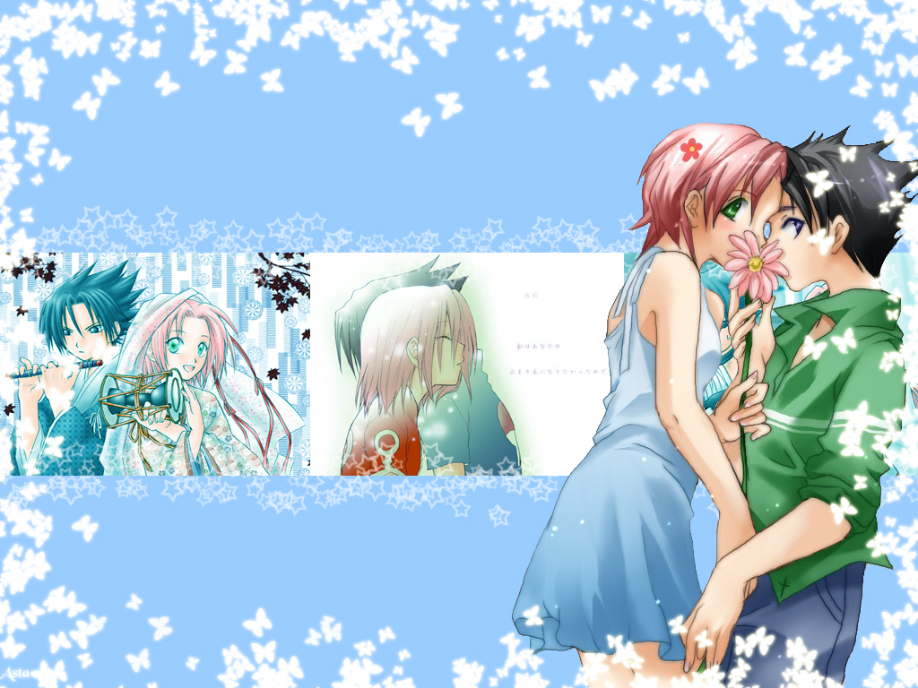 Sasuke Uchiha Haruno Sakura - Anime Kiss Flower , HD Wallpaper & Backgrounds