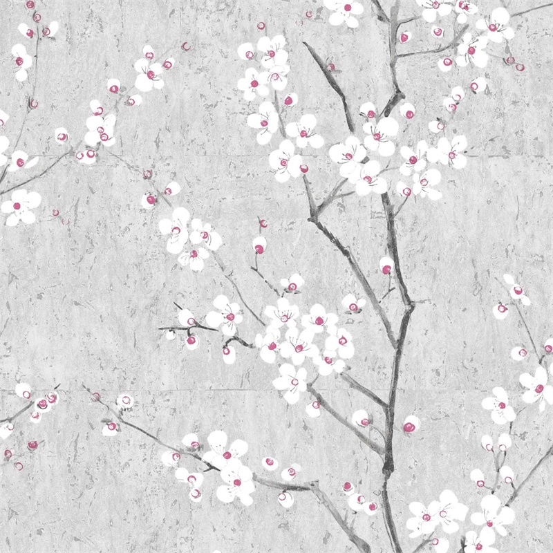 Graham & Brown Sakura Soft Grey White And Pink Wallpaper - Pink Grey And White , HD Wallpaper & Backgrounds