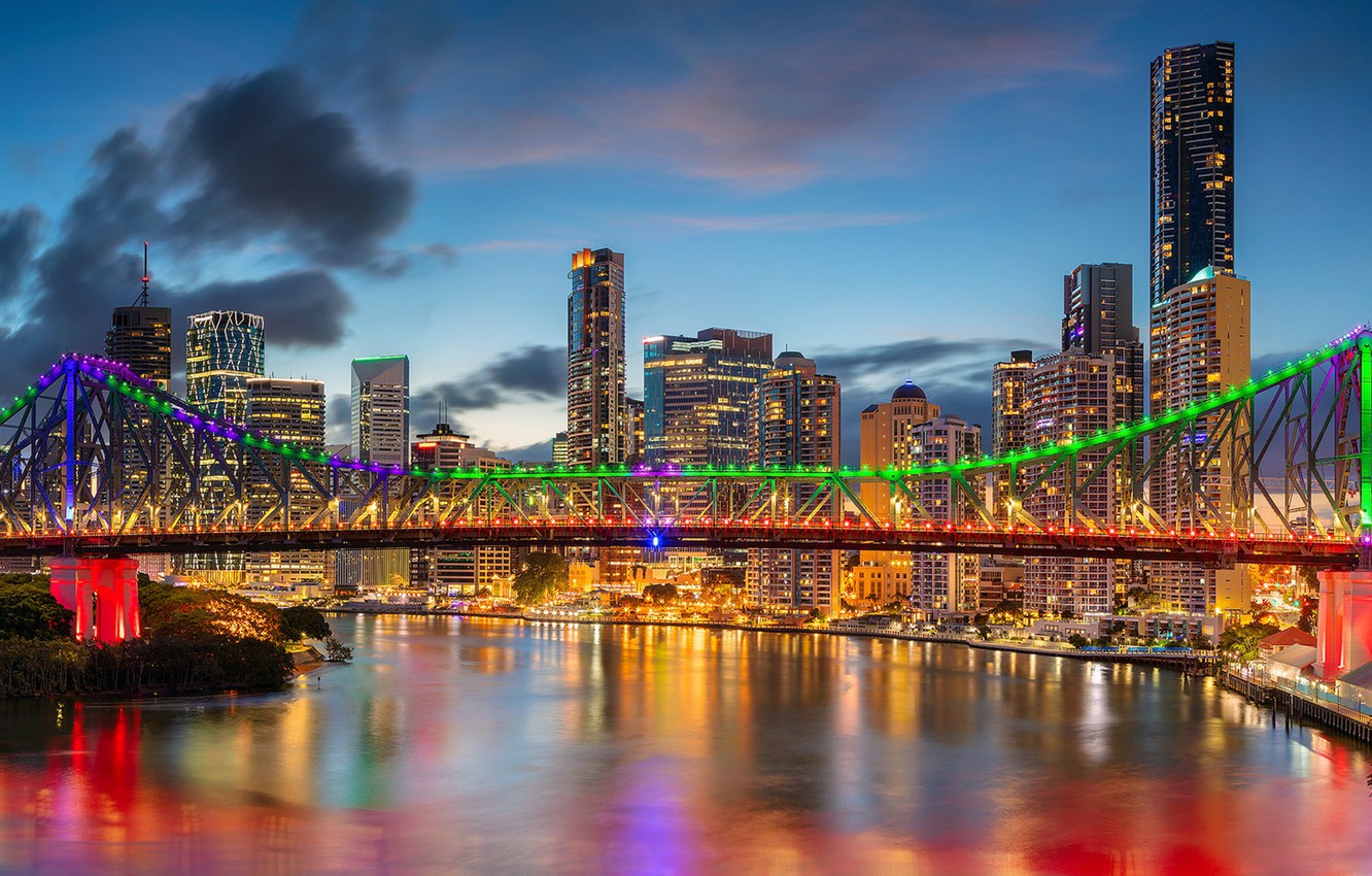 Photo Wallpaper Bridge, River, Building, Home, Australia, - Brisbane Storey Bridge Art , HD Wallpaper & Backgrounds