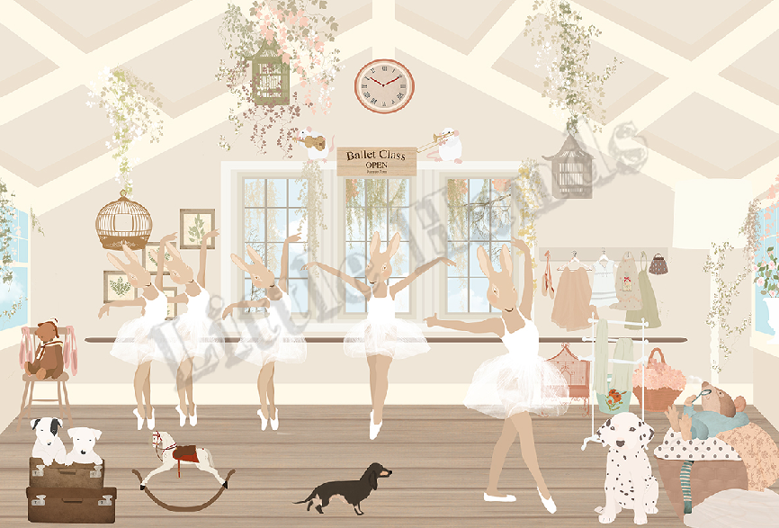 Bunny Ballet Dancers Wallpaper Mural - Swan Lake Themed Room , HD Wallpaper & Backgrounds