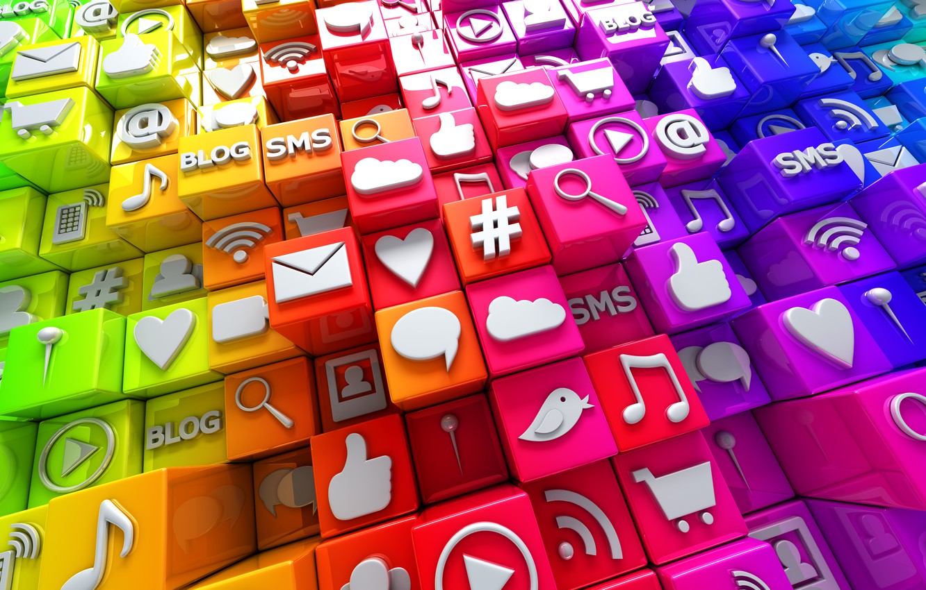 Photo Wallpaper Cubes, Colorful, Internet, Icons, Cubes, - Social Media Icons Hd , HD Wallpaper & Backgrounds
