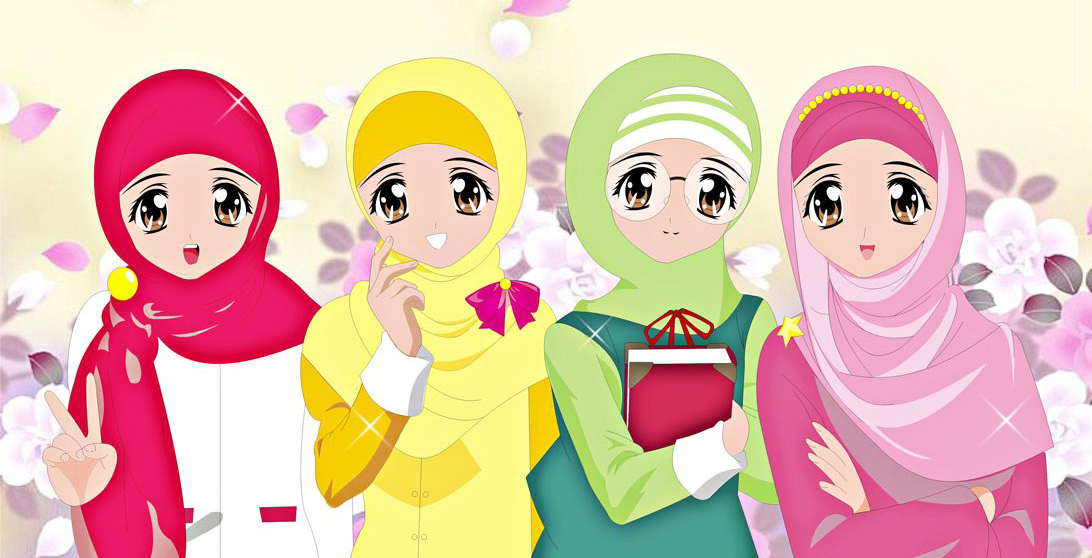 Kartun Muslimah 3-4 Sahabat - Cute Muslimah Cartoon , HD Wallpaper & Backgrounds