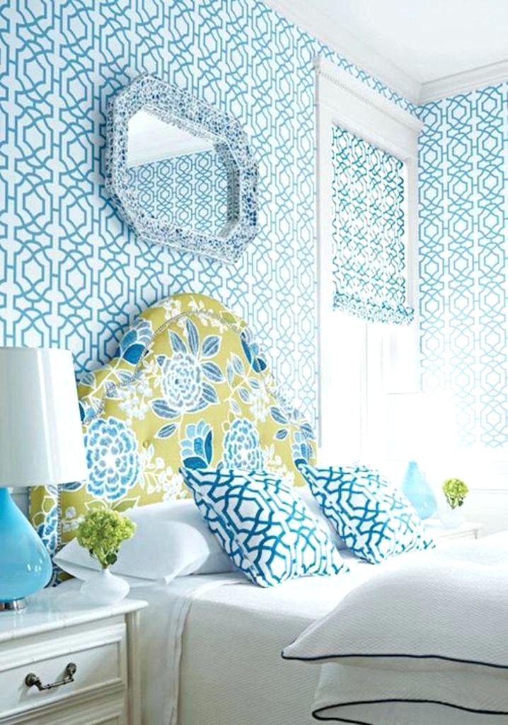 Wall Paper For Bedroom Ecstatic Bedroom With Blue Geometric - Papel Pintado Color Azul , HD Wallpaper & Backgrounds
