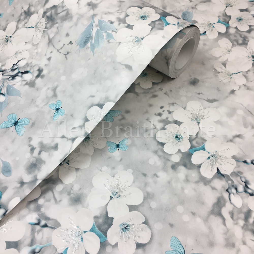 Lipsy Spring Blossom Wallpaper In Teal 144013 - Bed Sheet , HD Wallpaper & Backgrounds